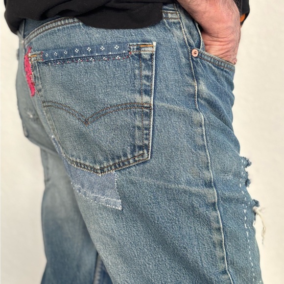 Wabi Sabi /kentsugi Repaired vintage Levi’s 501 Denim Jeans 36x32 USA 80’s - Picture 10 of 15